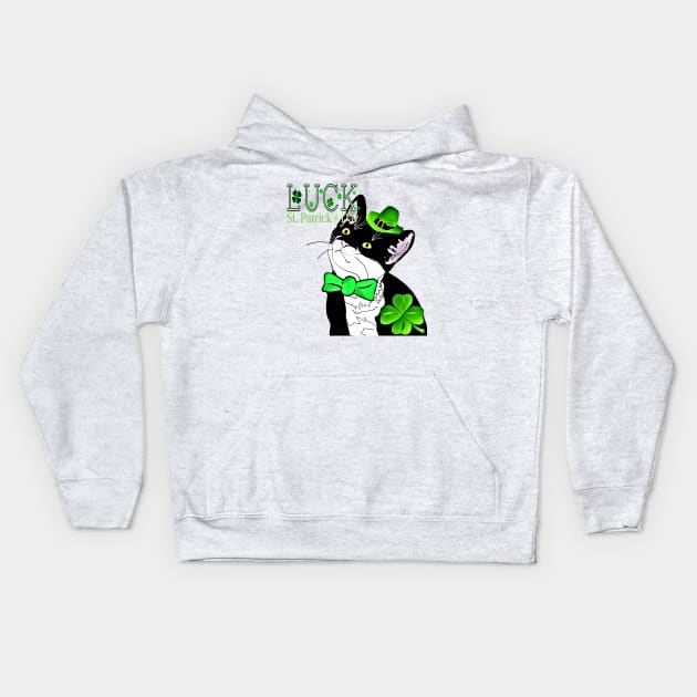 Happy St Patrick's Day from Cute Tuxedo Cat Copyright TeAnne Kids Hoodie by TeAnne